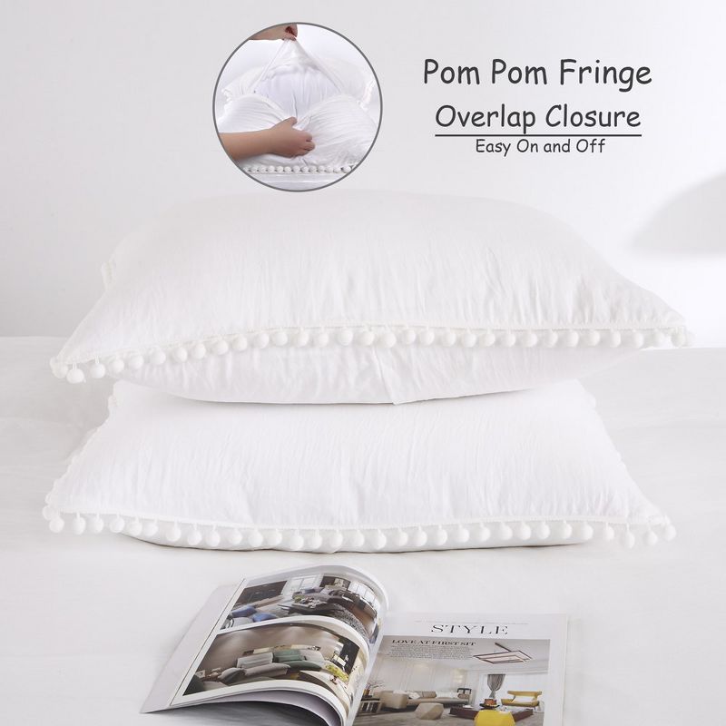 Pom Pom Duvet Cover Set, Soft Washed Microfiber Duvet Cover Bedding Set, 4 of 6