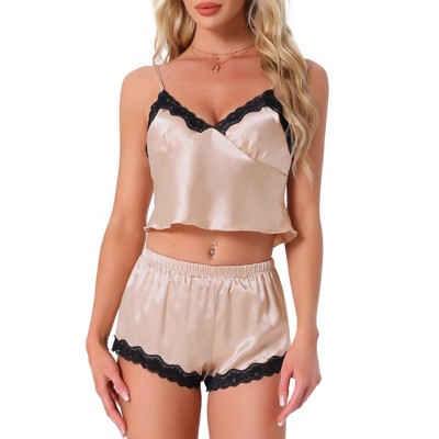 INSPIRE CHIC Women's Lounge Lace Sleeveless Removable Chest Cushion Cami and Shorts Pajama Set