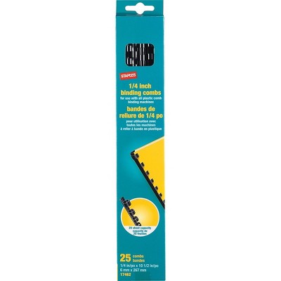 Staples Plastic Comb Binding Spines 1/4" Diameter 20 Sh. Black 25/PK 17462