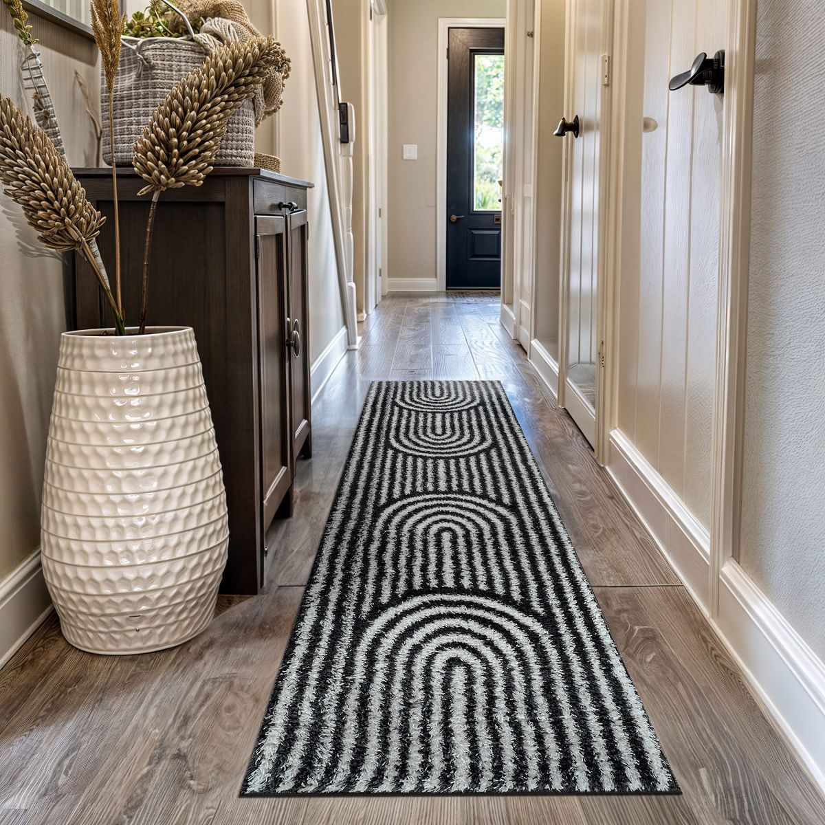 World Rug Gallery Abstract Arch Shag Rug – Medium Pile, Durable & Easy to Clean – Anthracite Dark Gray - thumbnail 2