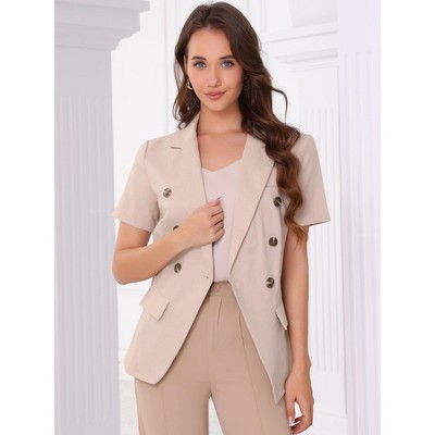 INSPIRE CHIC Women's Short Sleeve Double Breasted Work Office Blazer Light Pink X-Large — фото 4