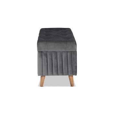 Hanley Grey Velvet Upholstered Wood Storage Ottoman