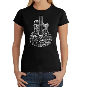 LA Pop Art Women's Word Art T-Shirt - Languages Guitar - 1 of 4