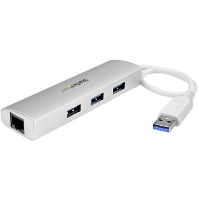 StarTech.com 3 Port Portable USB 3.0 Hub plus Gigabit Ethernet - Built-In Cable - Aluminum USB Hub with GbE Adapter - USB - External - 3 USB Port(s)