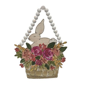 Transpac MDF Beaded Easter Bunny Basket Door Hanger Home Decorations Easter - 1 of 2