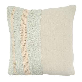 Saro Lifestyle Pom Pom Applique Pillow - Poly Filled, 18" Square, Ivory