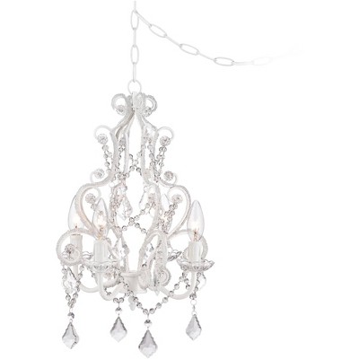 Regency Hill White Plug In Swag Chandelier 13 1/2" Wide Crystal Accents 4-Light Fixture Dining Room House Foyer Kitchen Entryway