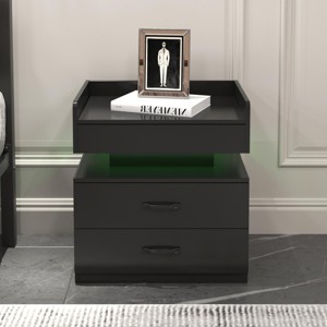 INFURNIC Nightstands 2 Drawer Nightstand with Large Storage and Modern Design for Bedroom Living Room, Black, 19.3"*13.8"*20.7" - 1 of 4