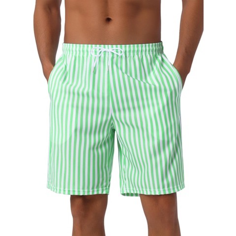 INSPIRE CHIC Men's Casual Summer Holiday Drawstring Waist Beach Striped Swimwear Shorts Light Green 36