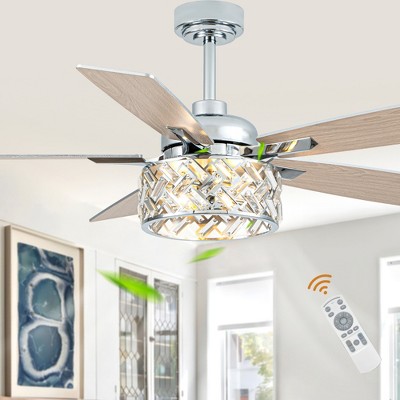 Bella Depot 52"  Crystal Ceiling Fan with Light and Remote 6-Speed Reversible Fan