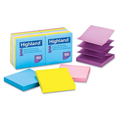 Highland Self-Stick Pop-Up Notes 3 x 3 Assorted Bright 100-Sheet 12/Pack 6549PUB