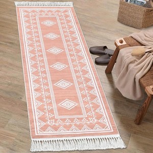 Washable Runner Rug  Boho Tassel Non Slip Soft Stain Resistant Carpet for Hallway Kitchen Laundry - 1 of 4