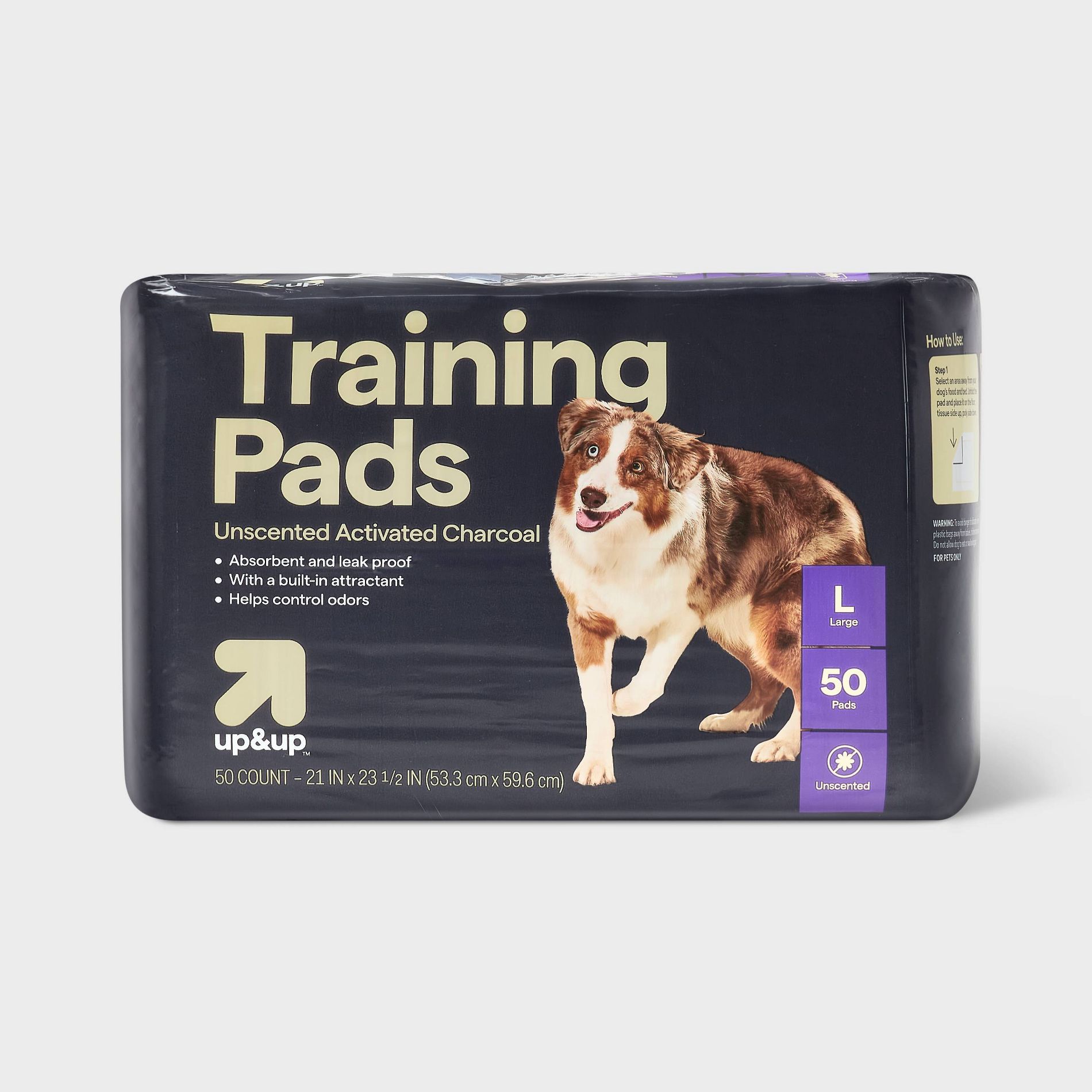 Puppy and Adult Dog Unscented Activated Charcoal Training Pads - L - 50ct - up&up™
