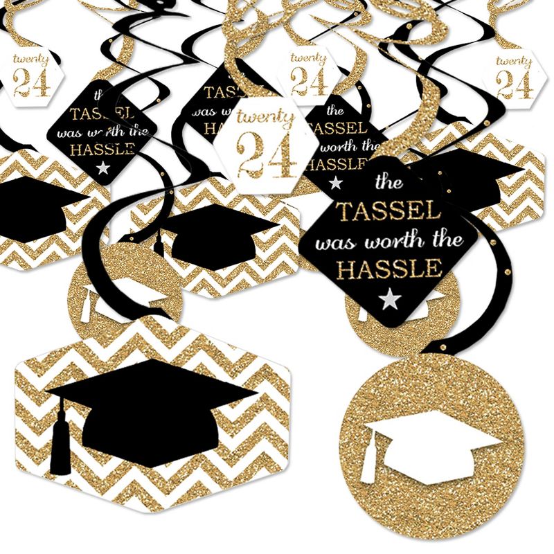 Big Dot of Happiness Gold Graduation Class of 2024 Decorations Hanging Swirls - Set of 40, 1 of 9
