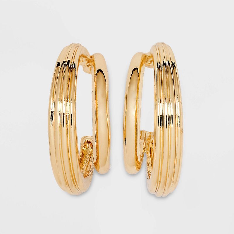 Ribbed Three Row Hoop Earrings - A New Day&#8482; Gold, 1 of 7