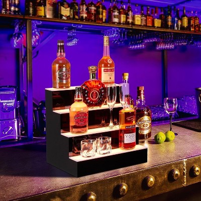 LED Juice Bottle Display Shelf with Remote & App Control, Single-Layer Acrylic Bar Shelf with Multicolor Lighting