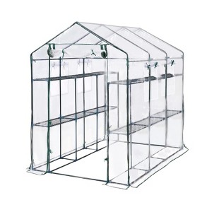 Orieon Walk-In Greenhouse 85"x56"x77" for Outdoor Gardening, 6 Shelves, UV-Resistant, Weatherproof with Mesh Vent. - 1 of 4