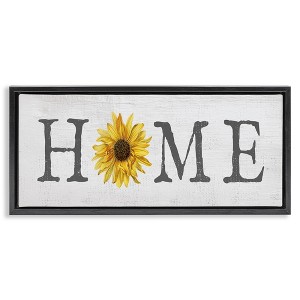 Stupell Industries Rustic Home Text with Sunflower Floating Frame Canvas Art, Black, 25" x 11" - 1 of 4