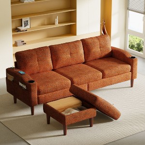 NicBex 3-Seater Linen Sofa Couch with Removable Storage Ottoman & Cup Holders,Upholstered Sleeper Sofa for Living Room,Bedroom - 1 of 4