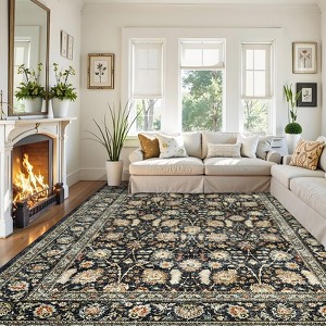 Machine Washable Boho Area Rug - Ultra-Thin Low Pile Carpet, Lightweight Indoor Rug, Non Slip Floral Rug for Living Room, Bedroom, Dining Room - 1 of 4