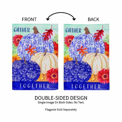 Blue and White Suede Fall Garden Flag with Pumpkins