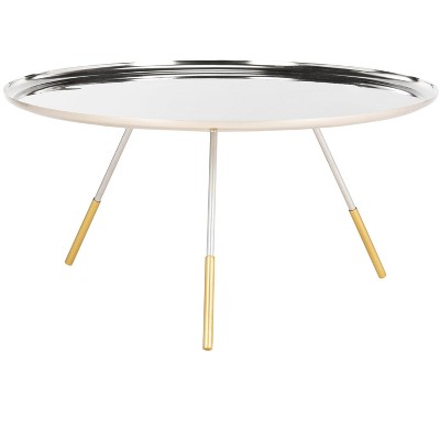 Round Silver Metal Coffee Table with Gold Cap Legs