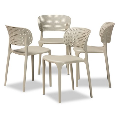 4pc Rae Plastic Stackable Dining Chair Set Beige - Baxton Studio