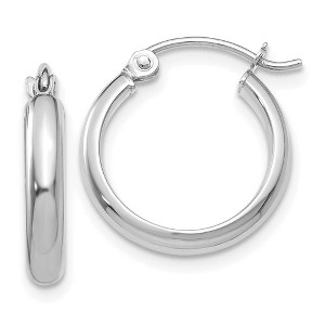 Black Bow Jewelry 2.75mm x 15mm Polished 14k White Gold Domed Round Tube Hoop Earrings - 1 of 4