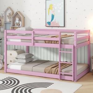 NicBex Twin over Twin Bunk Bed Wooden Bed Frame Low Height Design with Ladder and Full Length Guardrail, No Box Spring Required - 1 of 4