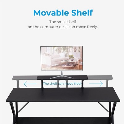 GreenForest Black 47" Gaming Desk with Monitor Shelf