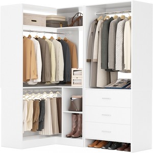 Besiost 57-In Corner Closet System Set with Wood Drawers, Freestanding Closet Organizer with Hanging Rods - 1 of 4