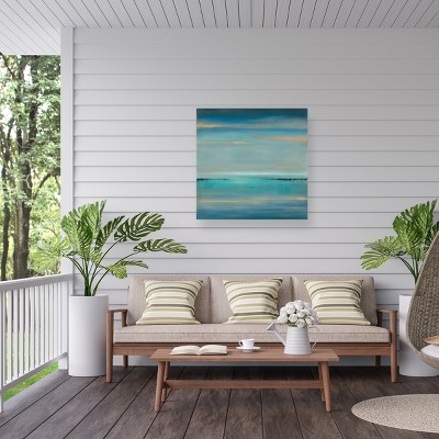 Rio Blue and Teal Landscape Outdoor Canvas Print with Wood Frame