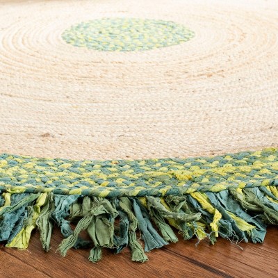 Cape Cod Green and Natural Handwoven Round Cotton Area Rug