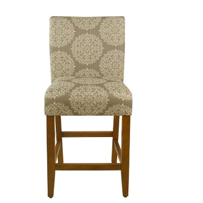 Braeburn 24" Tan and Cream Upholstered Counter Stool with Brown Wood Legs