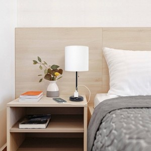 Creekwood Home Oslo 19.5" Power Outlet Base Metal Table Desk Lamp with Shade - 1 of 4