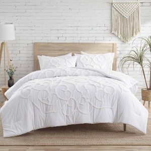 VCNY 2pc Twin Tufted Boho Medallion Comforter Set White: Hypoallergenic, Microfiber, Machine Washable - 1 of 4