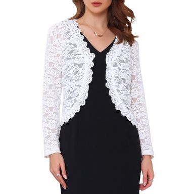INSPIRE CHIC Women's Evening Wedding Guest Long Sleeve Lace Cocktail Formal Bolero Shrug Medium White
