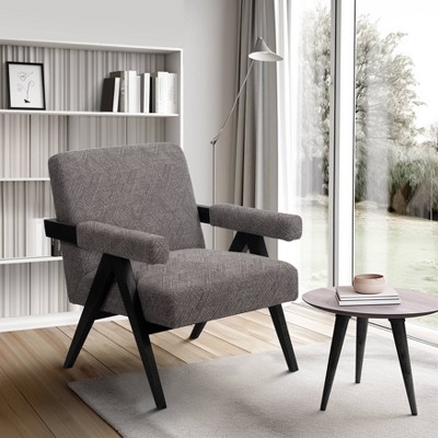 Gray Fabric and Wood Scandinavian Accent Chair, 36"
