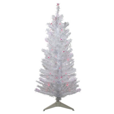 Northlight 3' Prelit Artificial Christmas Tree White Iridescent Pine Slim -  Pink Lights : Target