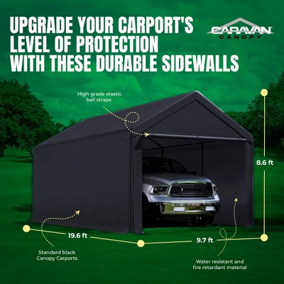 Black 10 x 20 Foot Durable Polyethylene Carport Sidewalls