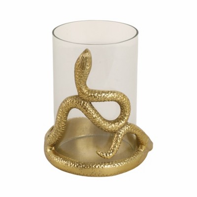 Decorative Metal Glass Aluminum Pillar Holder with Serpent Design in Boho Style