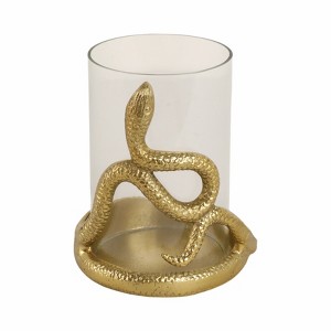 Decorative Metal Glass Aluminum Pillar Holder with Serpent Design in Boho Style - 1 of 4