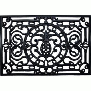 HomeRoots 24" X 36" Black Pineapple And Scrollwork Outdoor Rubber Door Mat - 1 of 4