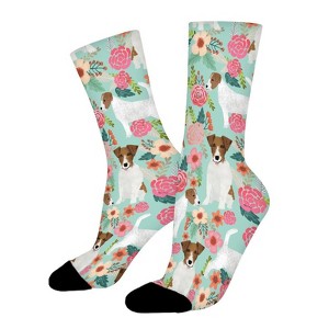 Jack Russell Terrier Floral Women Printed Crew Socks Funny Funky Socks Soft Polyester Novelty Gifts for Artists Men - 1 of 1