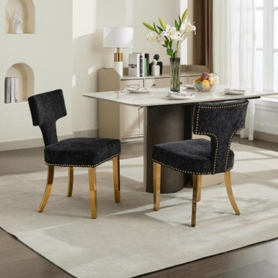 Mid-Century Modern Upholstered Dining Chairs Set of 2, Armless Chairs with Backrest and Metal Legs for Dining Room or Kitchen – The Pop Home