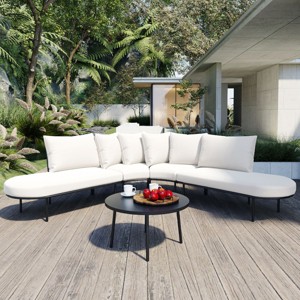 Outdoor L-Shaped Sectional Sofa, Patio Couch Set with Coffee Table, Sofa Set with Iron Frame and Sponge Cushions – Cuddlewood - 1 of 4