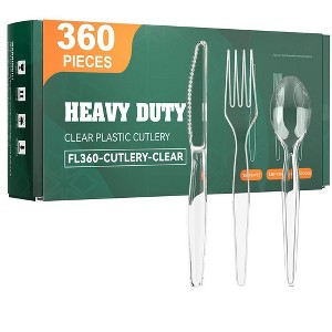 Itopfox 360 Count Clear Plastic Silverware Set, Heavy Duty Disposable Cutlery, BPA-Free Forks, Knives, Spoons for Party, Wedding, Everyday Use - 1 of 4