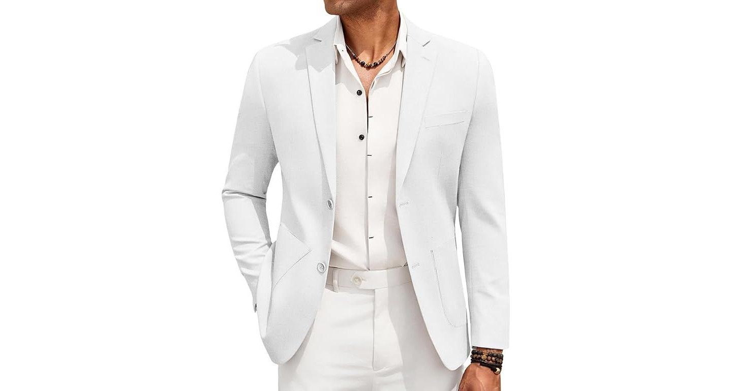 Мужской пиджак COOFANDY Casual Linen Blazer Jacket Lightweight Sport Coats Two Button Suit Jackets Beige, цвет: Бежевый — фото 6