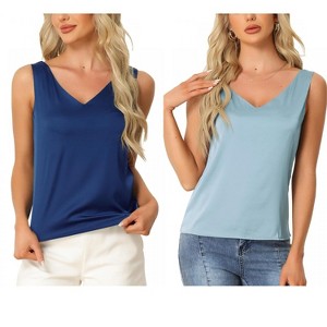 INSPIRE CHIC Women's 2 Pcs Tank Top Silky Satin Casual Basic V Neck Sleeveless Camisole - 1 of 4