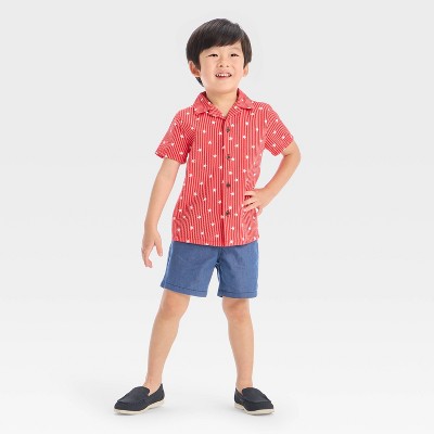 Toddler Boys' 4th Of July Short Sleeve Stars and Striped Button Up and Shorts Set - Cat & Jack™ Red
